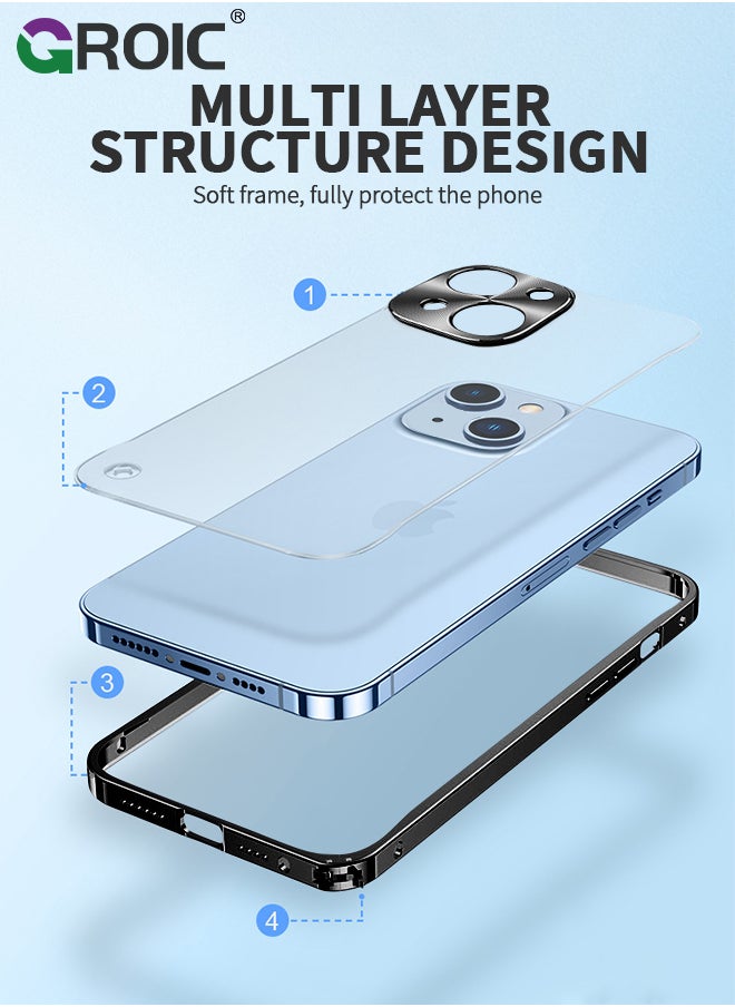 GROIC - Metal Frame Black Case for iPhone 15, Ultra Slim Frosted PC Matte Back with Lanyard Holes Lock Type Aluminum Alloy Bumper - Image 1