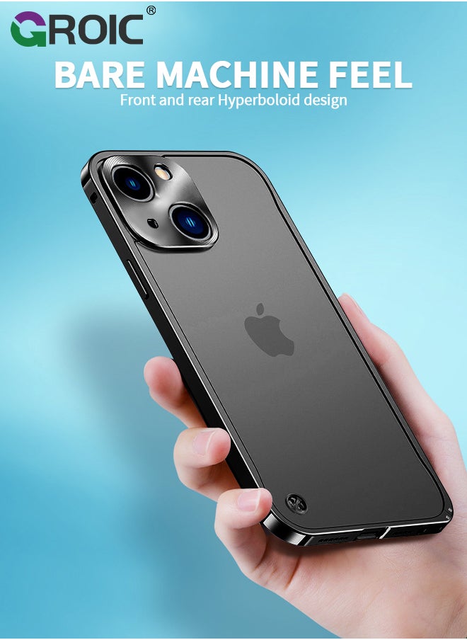 GROIC - Metal Frame Black Case for iPhone 15, Ultra Slim Frosted PC Matte Back with Lanyard Holes Lock Type Aluminum Alloy Bumper - Image 1