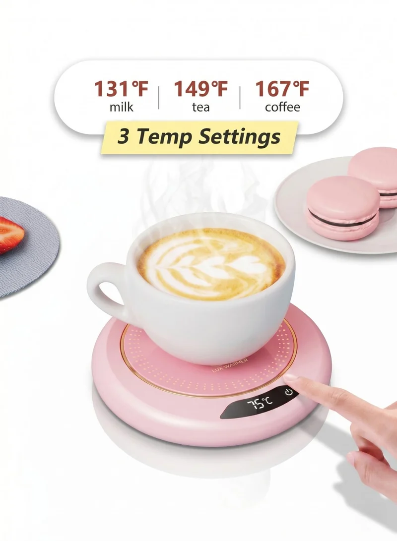 THUGFIT Smart Coffee Mug Warmer for Desk - 3 Temperature Settings Electric Beverage Cup Warmer with Digital Display & 8-Hour Auto Shut Off, Portable Tea Milk Water Heater Coaster (White,Green,Pink)