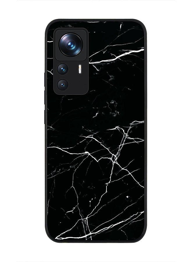Stylizedd Rugged Black edge case for Xiaomi 12T/12T Pro Slim fit Soft Case Flexible Rubber Edges Anti Drop TPU Gel Thin Cover - Marble Print Black - Image 1