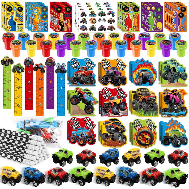 BenLouis 192Pcs Monster Truck Party Favors Truck Car Birthday Stampers Stickers School Stationery Set Bulk for Kids wheels party Race Car Themed Party Goodie Bag Stuffers Pinata Filler Supplies - Image 3