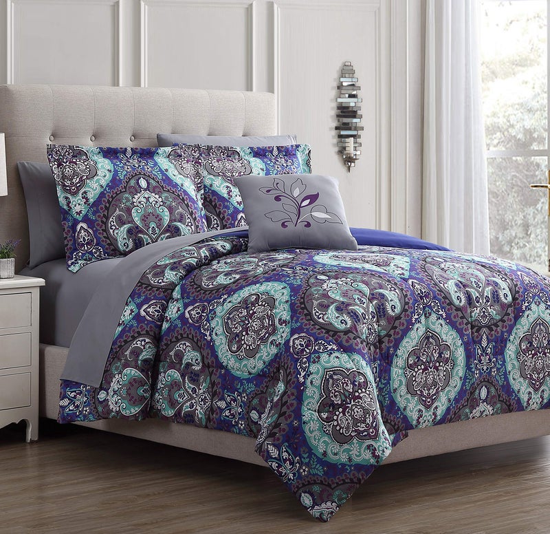 Modern Threads Modern Threads 8 Piece Printed Reversible Complete Bed Set Cathedral Queen 