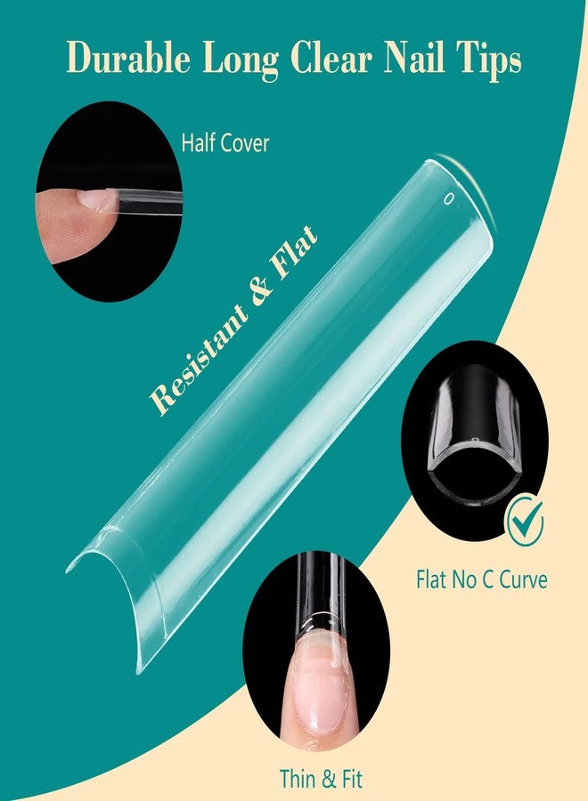 LIONVISON 504PCS NO C CURVE Clear Nail Tips for Acrylic Nails Professional, 3XL Extra Long Flat Tapered Square Nail Tips, 12 Sizes Half Cover Straight French Fake Nail Tips for Nail Salons (With Bag) - Image 3