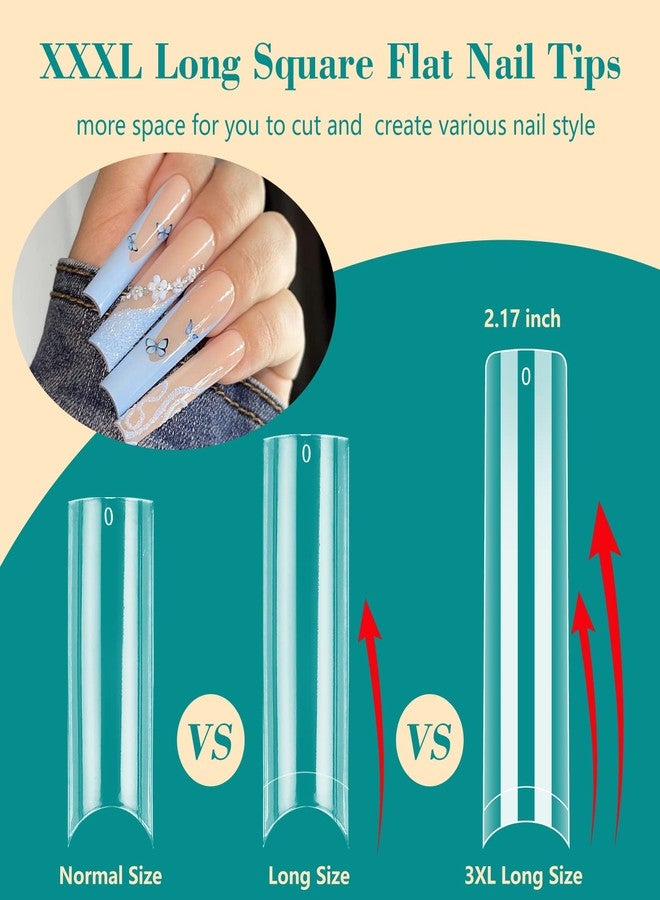 LIONVISON 504PCS NO C CURVE Clear Nail Tips for Acrylic Nails Professional, 3XL Extra Long Flat Tapered Square Nail Tips, 12 Sizes Half Cover Straight French Fake Nail Tips for Nail Salons (With Bag) - Image 2