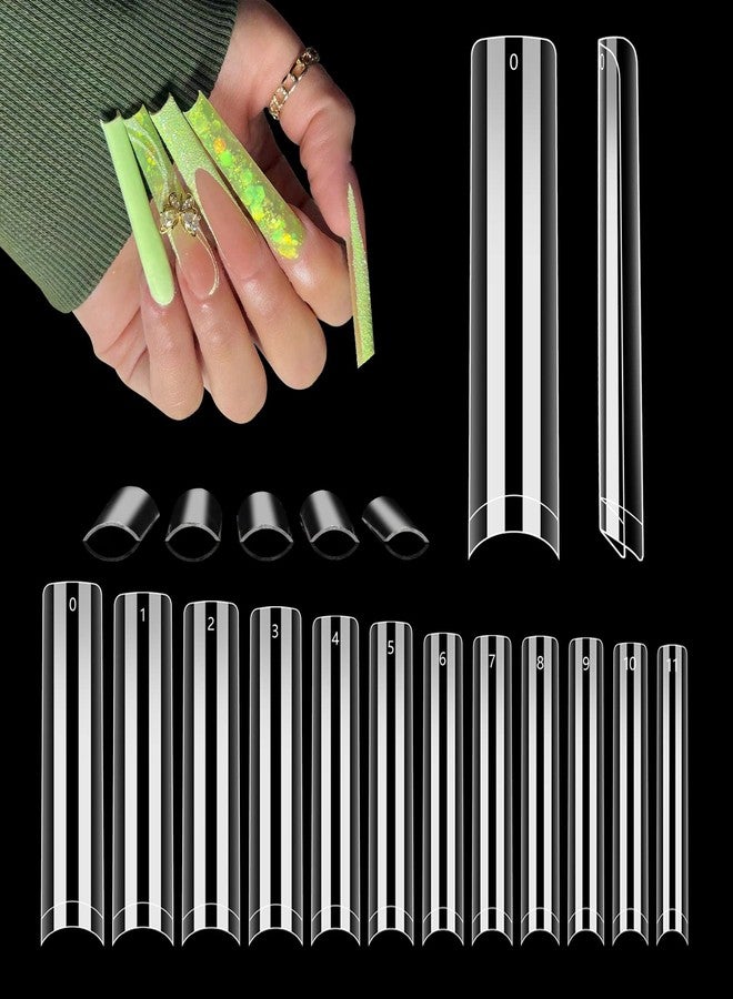 LIONVISON 504PCS NO C CURVE Clear Nail Tips for Acrylic Nails Professional, 3XL Extra Long Flat Tapered Square Nail Tips, 12 Sizes Half Cover Straight French Fake Nail Tips for Nail Salons (With Bag) - Image 1