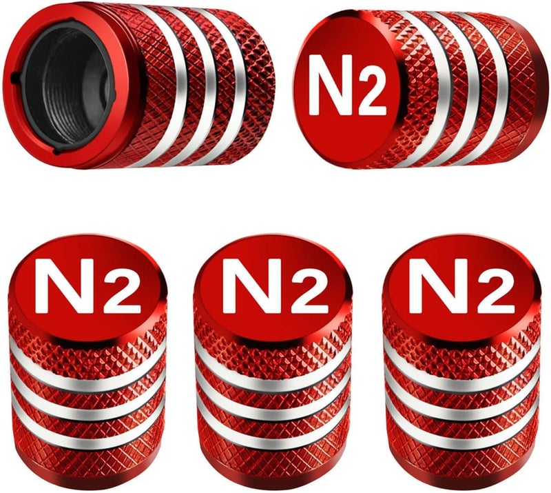 DECURCAR Tire Valve Stem Caps Cover - (5 Pack) Tire Air Cap N2 Nitrogen Metal with Plastic Liner Corrosion Resistant Leak-Proof for Car Truck Motorcycle Bike Red - Image 1