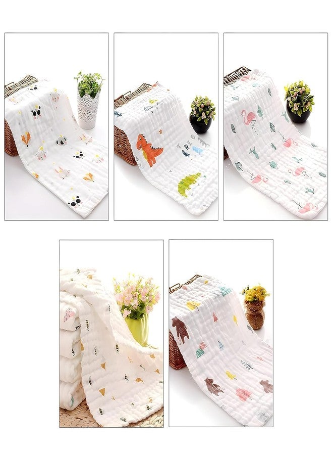 Zebroc 6-Layer Cotton Muslin Burp Cloths for Newborns | Ultra-Soft Baby Face & Feeding Towel | 50×25 cm Gauze Cloth | Multi-Print Reusable Wipes for Babies (4, White Printed (50 X 25 cm)) - Image 5