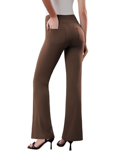 DLOODA Womens Dress Pants Stretchy Work Pants Business Casual Office Trousers Pull On Flare Slacks with 4 Pockets Brown - Image 4