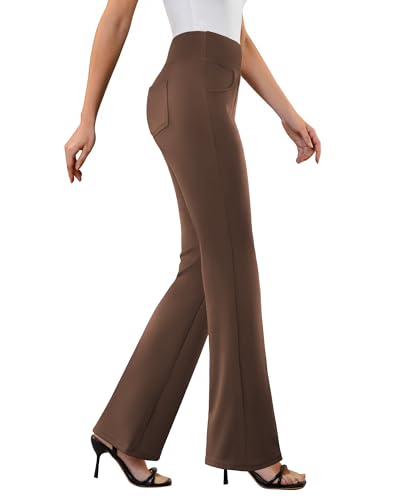 DLOODA Womens Dress Pants Stretchy Work Pants Business Casual Office Trousers Pull On Flare Slacks with 4 Pockets Brown - Image 1