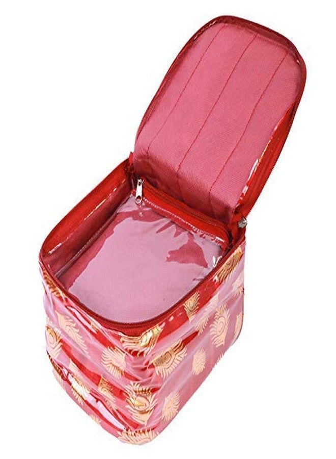 Ankit Traders fabric Makeup Pouches Cosmetic Necklace Earrings Vanity Jewellery Organiser Pouches Traveling Kit for Women's (Maroon-1.) 10 Flaps Detachable - Size - 18x17.5x15 cm - Image 1