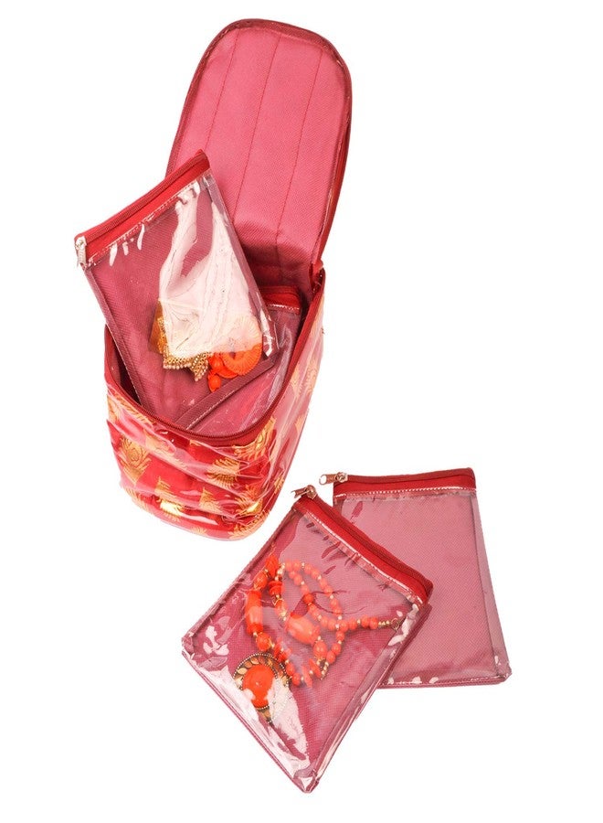 Ankit Traders fabric Makeup Pouches Cosmetic Necklace Earrings Vanity Jewellery Organiser Pouches Traveling Kit for Women's (Maroon-1.) 10 Flaps Detachable - Size - 18x17.5x15 cm - Image 3