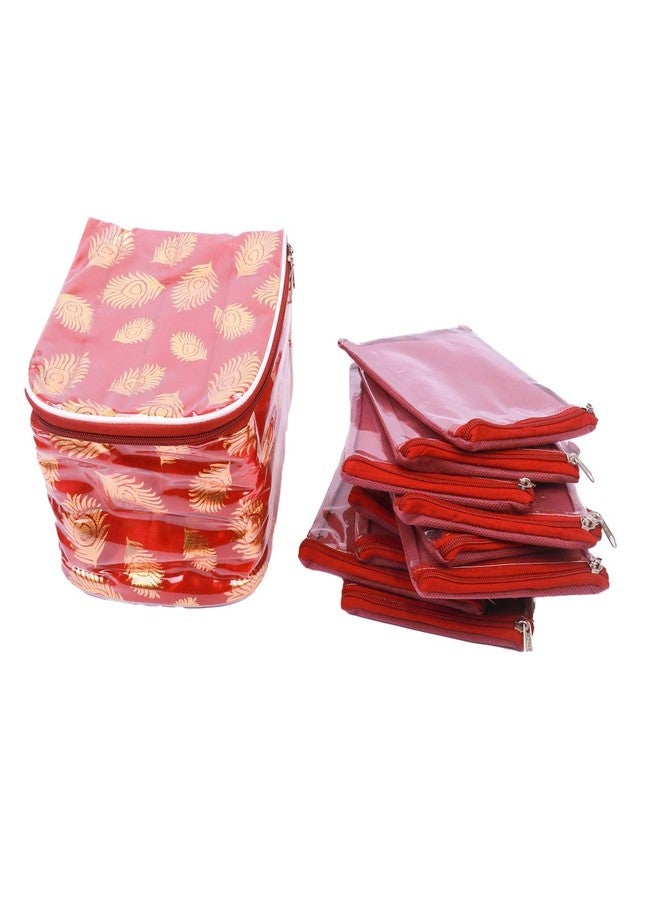 Ankit Traders fabric Makeup Pouches Cosmetic Necklace Earrings Vanity Jewellery Organiser Pouches Traveling Kit for Women's (Maroon-1.) 10 Flaps Detachable - Size - 18x17.5x15 cm - Image 5
