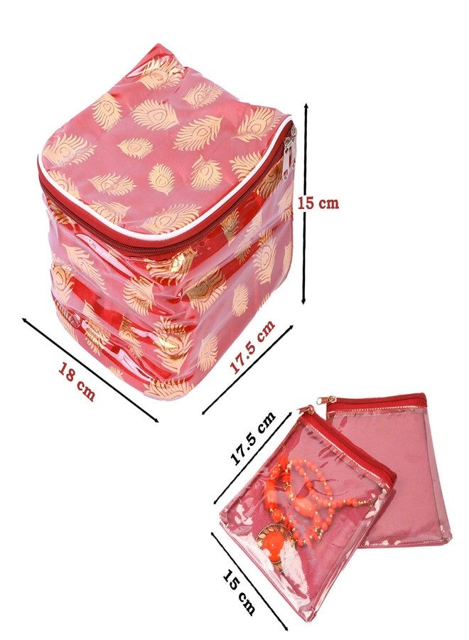 Ankit Traders fabric Makeup Pouches Cosmetic Necklace Earrings Vanity Jewellery Organiser Pouches Traveling Kit for Women's (Maroon-1.) 10 Flaps Detachable - Size - 18x17.5x15 cm - Image 4