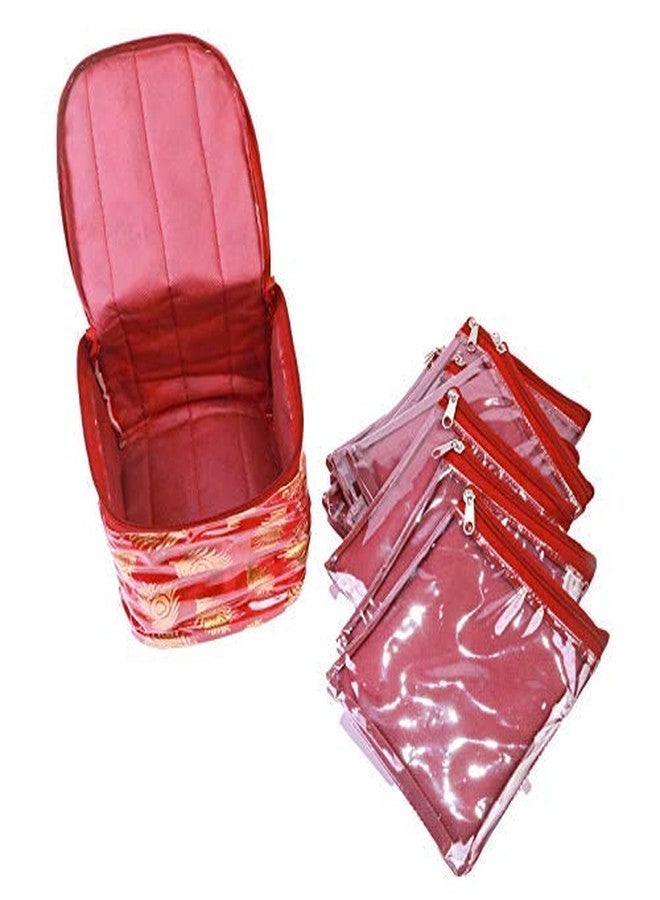 Ankit Traders fabric Makeup Pouches Cosmetic Necklace Earrings Vanity Jewellery Organiser Pouches Traveling Kit for Women's (Maroon-1.) 10 Flaps Detachable - Size - 18x17.5x15 cm - Image 2