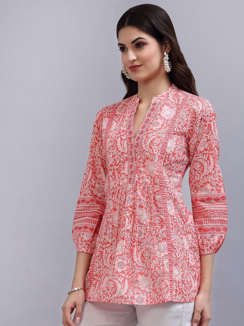rytras Women's Floral Printed Cotton Top(Orange,M) - Image 3