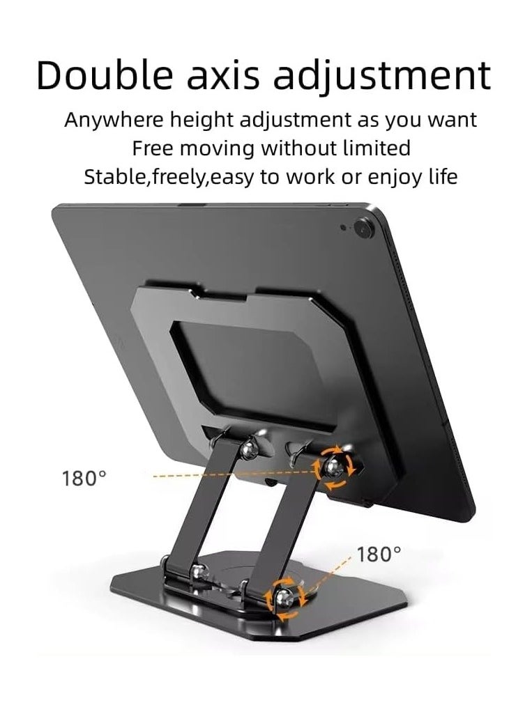 Portable Foldable 360 ​​Degree Adjustable Tablet Stand Desk Tablet Holder Comfortable iPad Tablet Stand Aluminum Elevated Table for 5-12 Inch Cell Phone Screen Compatible with iPad and All Generations