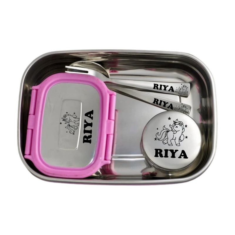 ncgifts Personalized Tiffin Box Customized Lunch Box Personalized Stainless Steel Tiffin Box Your Childs Name and Favourite Character Engraved for Scholl Students Pink - Image 4