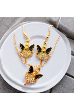 Generic A set consisting of two earrings and a chain, all designed with a little ballerina. *The dancer wears a short skirt studded with sparkling crystals. 
