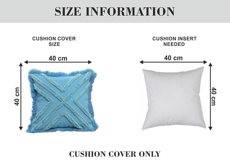 IMPEXART PVT LTD 16X16 Inches Cotton Blue Boho Shaggy Square Geometric Desgin Cushion Cover for Decor Couch Sofa Bedroom Living Room Farmhouse Indoor Outdoor - Image 5