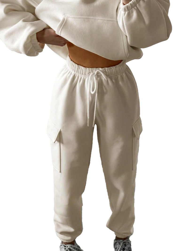 KOTTY Women's Co-Ords Solid Sweatshirt With Sweatpant (White,L)_KTTWINTERSET134L - Image 1