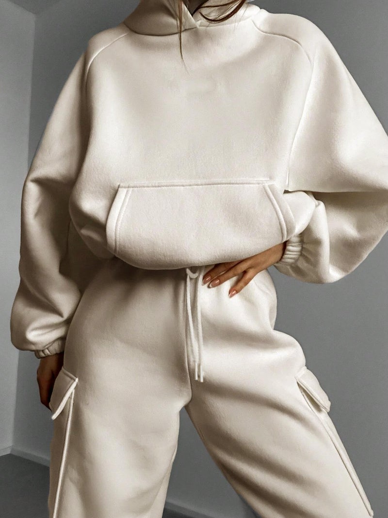 KOTTY Women's Co-Ords Solid Sweatshirt With Sweatpant (White,L)_KTTWINTERSET134L - Image 2