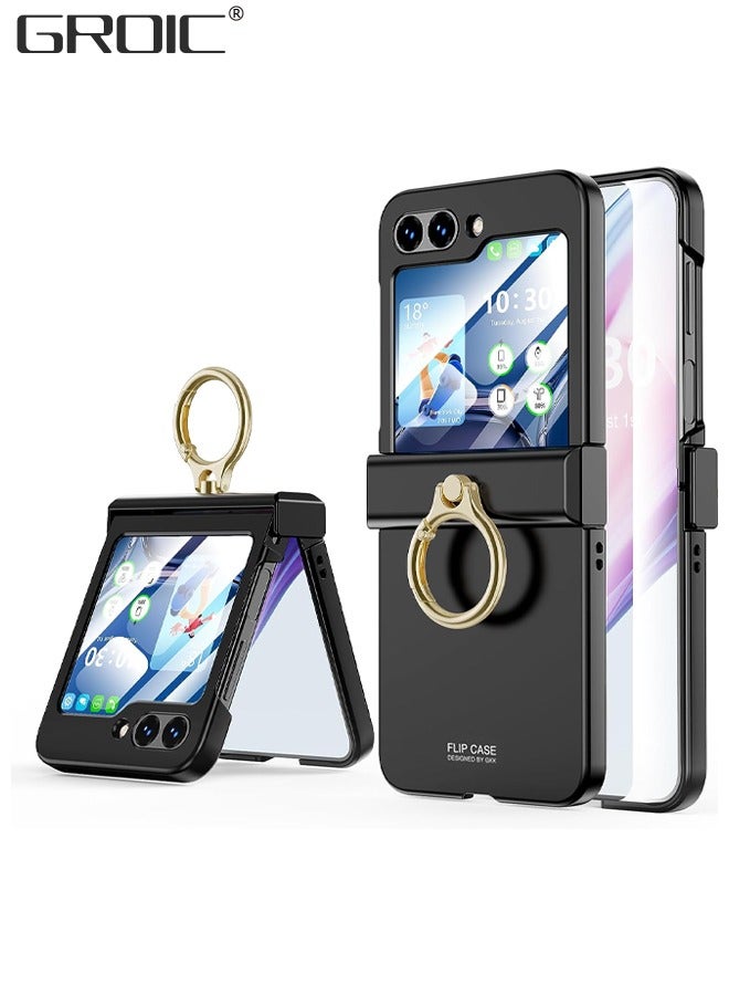 GROIC Compatible with Galaxy Z Flip 5 Black Case (Built-in Back Screen Protector) Phone Cover with Hinge Protection & Ring Kickstand, Slim and Thin Protective Case Cover for Samsung Z Flip 5 5G  - Image 1