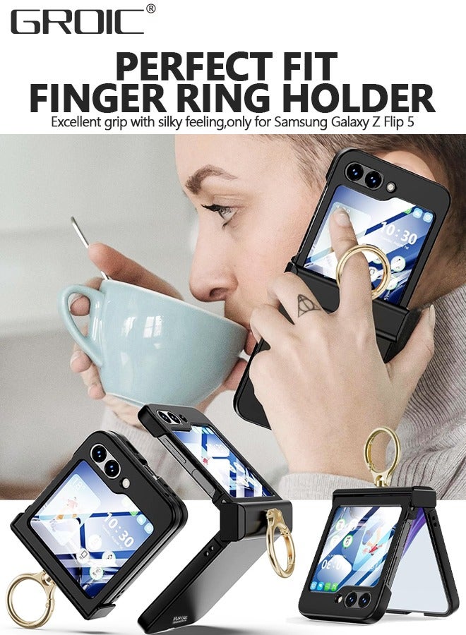 GROIC Compatible with Galaxy Z Flip 5 Black Case (Built-in Back Screen Protector) Phone Cover with Hinge Protection & Ring Kickstand, Slim and Thin Protective Case Cover for Samsung Z Flip 5 5G  - Image 2