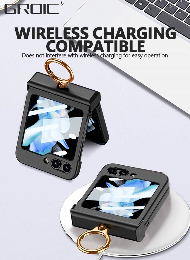 GROIC Compatible with Galaxy Z Flip 5 Black Case (Built-in Back Screen Protector) Phone Cover with Hinge Protection & Ring Kickstand, Slim and Thin Protective Case Cover for Samsung Z Flip 5 5G  - Image 5