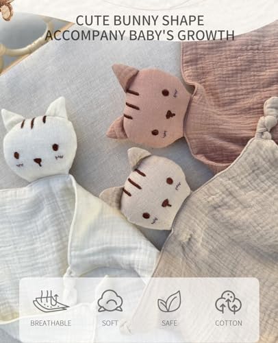 insular Lovey Blanket for Boys and Girls Organic Cotton Muslin Security Blanket for Babies Soft Breathable Lovie Soothing Towel for Newborn and Infant Pink Cat - Image 3