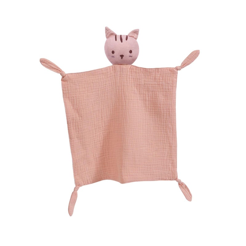 insular Lovey Blanket for Boys and Girls Organic Cotton Muslin Security Blanket for Babies Soft Breathable Lovie Soothing Towel for Newborn and Infant Pink Cat - Image 2