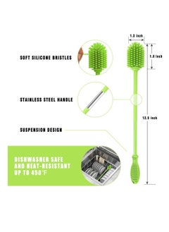Bebiland One Pack Silicone Bottle Cleaning Brush with Long Handle, 31cm Water Bottle Cleaner for Baby Bottles, Hydro Flask, Sports Bottle, Vase, Glassware, Perfect for Smaller Diameter Bottle Openings (Green)  - Image 2