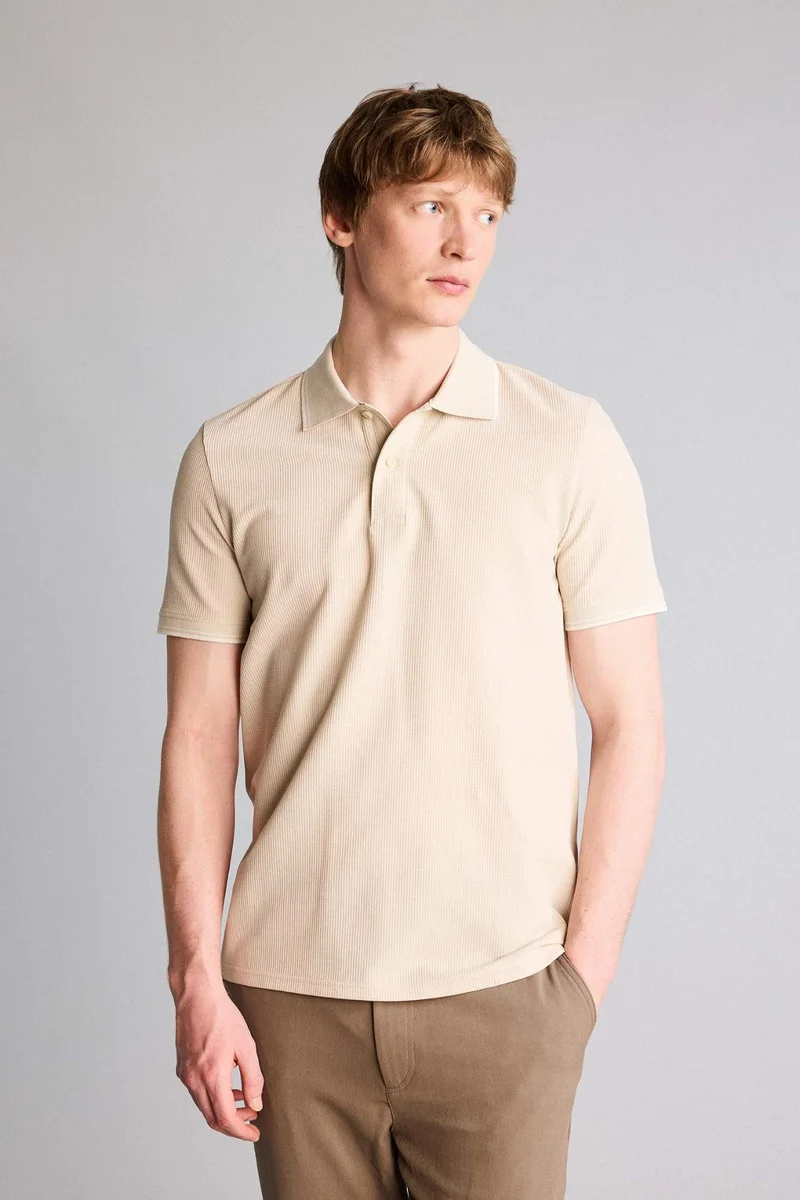 ديفاكتو Regular Fit Waffle Short Sleeve Polo T-Shirt
