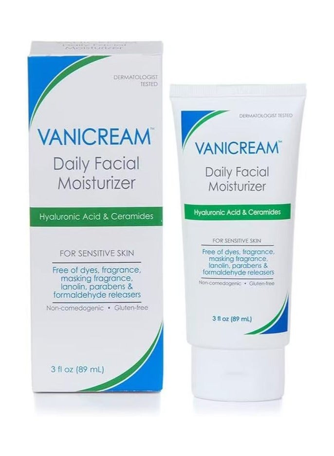 Vanicream Daily facial moisturizer with ceramides and hyaluronic acid, hydrating and nourishing, lightweight and oil-free, free of common irritants, suitable for sensitive skin, unisex, 89ml - Image 1