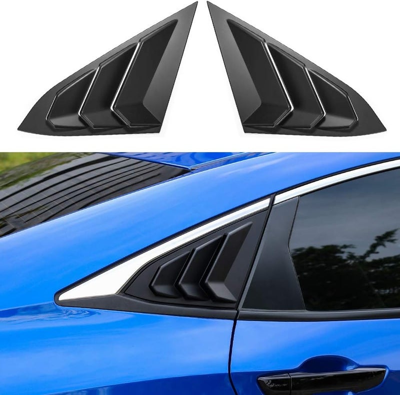 Thenice for 10th Gen Civic Rear Side Window Louvers Racing Style Triangular Window Glass Blinds Compatible with Honda Civic Sedan 2021 2020 2019 2018 2017 2016 -Matt Black - Image 1