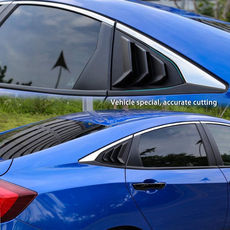 Thenice for 10th Gen Civic Rear Side Window Louvers Racing Style Triangular Window Glass Blinds Compatible with Honda Civic Sedan 2021 2020 2019 2018 2017 2016 -Matt Black - Image 5