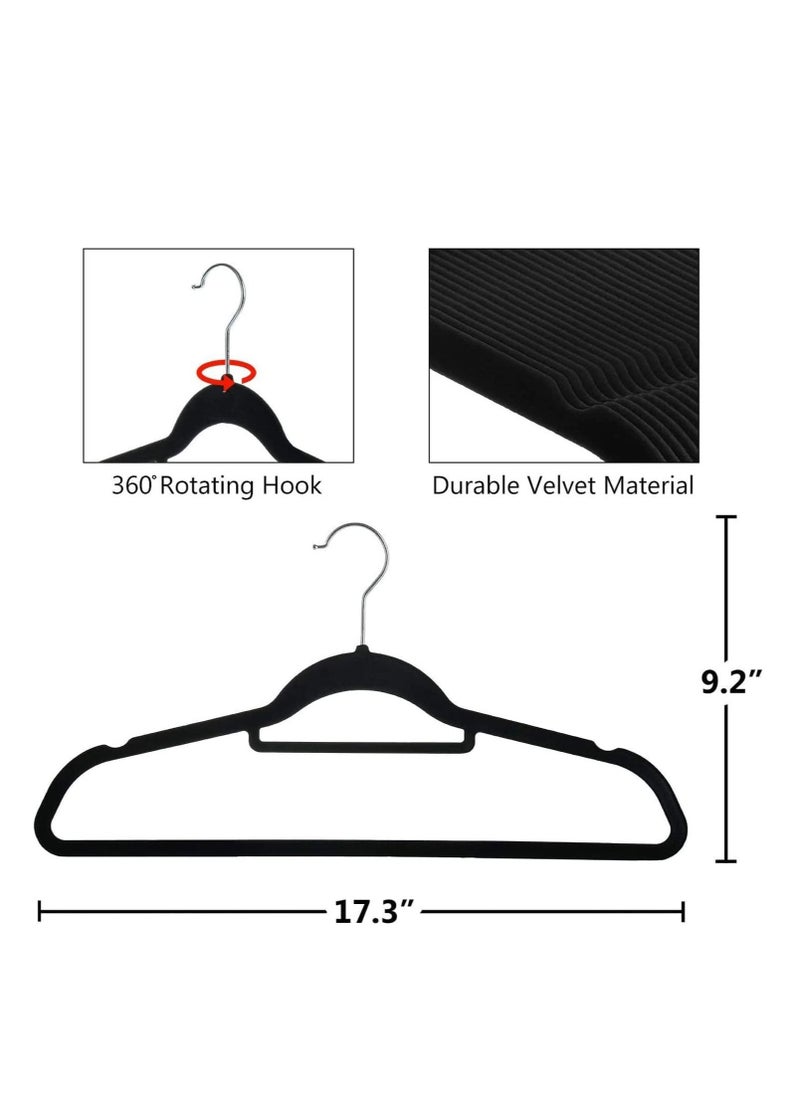 TYCOM Non-Slip Velvet Hangers - Suit Hangers (50 Pack) Ultra Thin Space Saving 360 Degree Swivel Hook Clothes Hangers Hold Up-to 10 Lbs, for Coats, Jackets, Pants, Dress Clothe- With Bar 50pcs Black  - Image 4