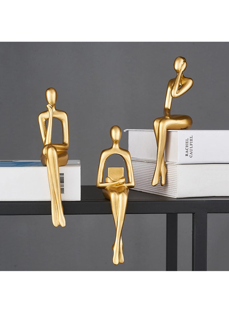 الأزرق جي دبليو مجموعة من 3 قطعة من الفن التجريدي المفكر النحت التجريدي النحت زخرفة زخرفة الراتنج التماثيل الحديثة مكتب زخرفة رفوف صغيرة ديكور المنزل ديكور غرفة المعيشة التماثيل - Image 5