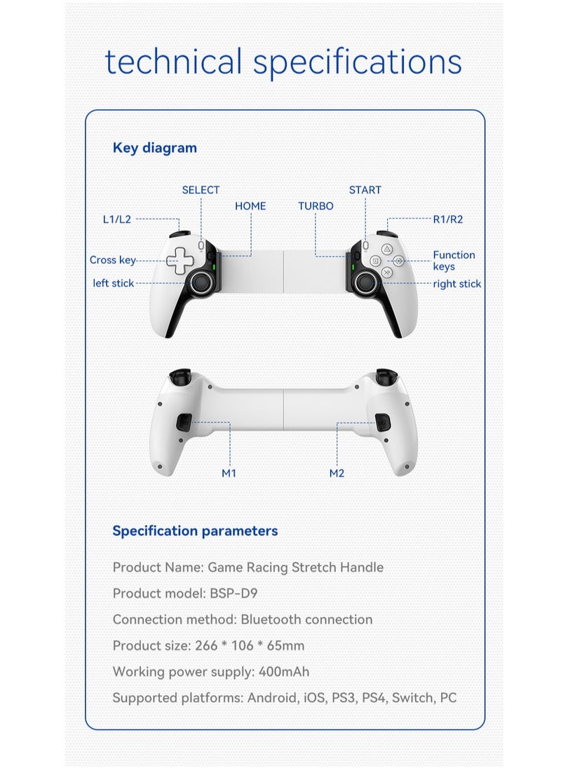 D9 Stretch Controller Gamepad New Hall Trigger Joystick Switch Android ios Pc P3/P4 Tablet Universal