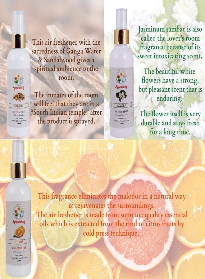 Sugandhim Air Freshner Sandal+ Mogra+ Citrus |for Home |Office|Help to mask or Eliminate unpleasant Odor|Non Toxic & Non Chemical 100 ML Pack of 3 - Image 2