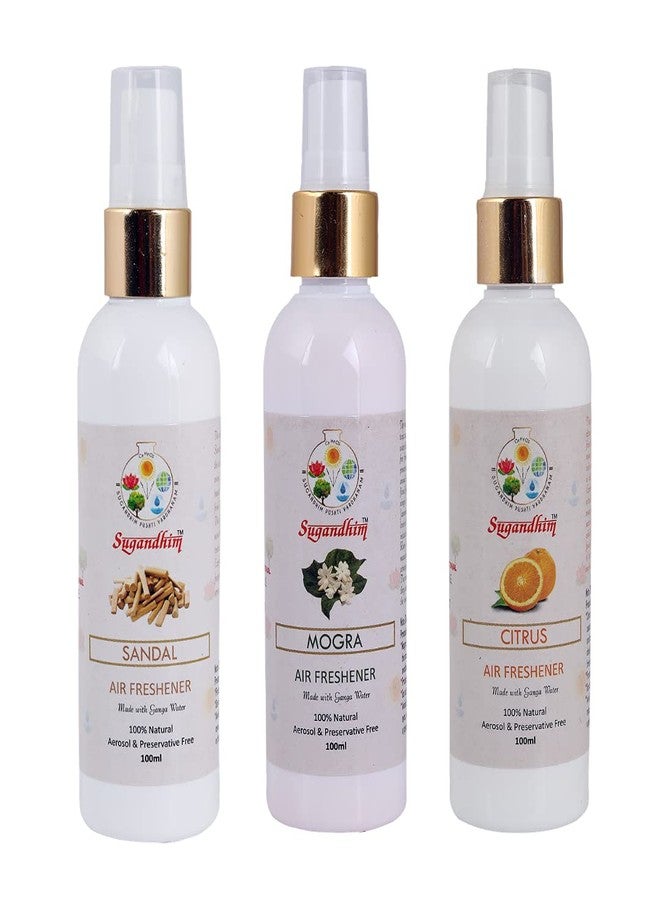 Sugandhim Air Freshner Sandal+ Mogra+ Citrus |for Home |Office|Help to mask or Eliminate unpleasant Odor|Non Toxic & Non Chemical 100 ML Pack of 3 - Image 1