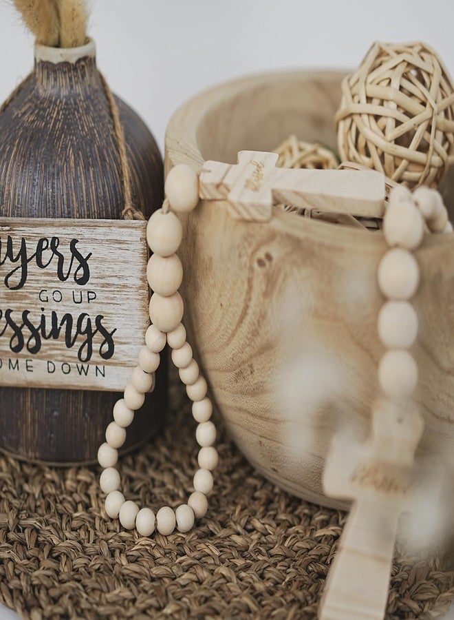 RUIRUICO Wood Bead Garland with Blessed Cross, Farmhouse Cross Bead Garland for Tiered Tray, Shelves, Wall Decor, Wooden Crosses Baptism Gifts - Image 4