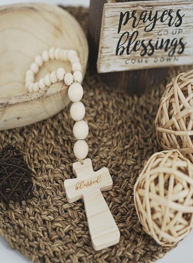 RUIRUICO Wood Bead Garland with Blessed Cross, Farmhouse Cross Bead Garland for Tiered Tray, Shelves, Wall Decor, Wooden Crosses Baptism Gifts - Image 5
