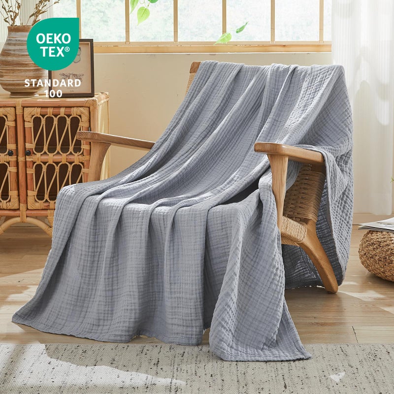 EMME Cotton Muslin Large Throw Blanket Couch Breathable Gauze Blanket Soft Lightweight Bed Blankets Adults (Dusty Blue, 50"x70") - Image 2
