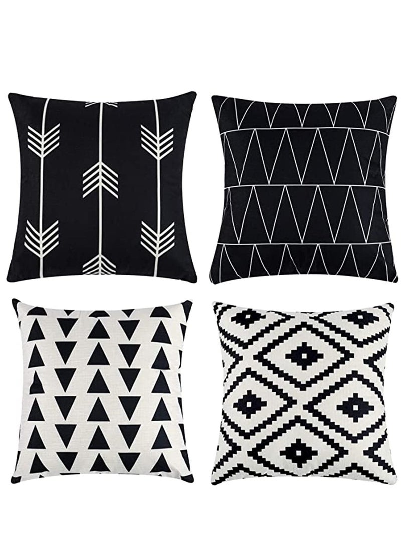 SYOSI Set of 4 Pillowcases Decorative Geometric Square 18 x 18 Inches Throw Pillow Covers - Modern Pattern Linen Pillow Cushion Case for Sofa Couch Bed Home Car Office Decor  - Image 1
