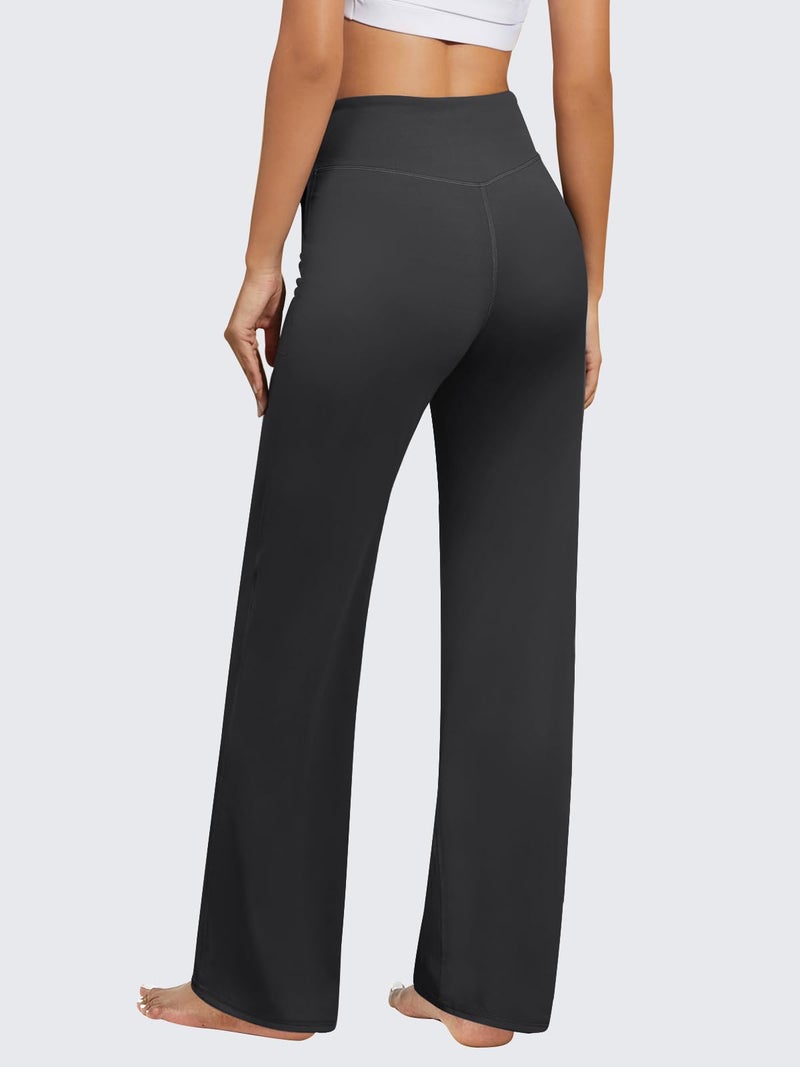 FireSwan Yoga Pants Women Wide Leg Pants High Waist Stretch Dress Loose Casual Lounge Sweatpants with Pockets Dark Grey - Image 4