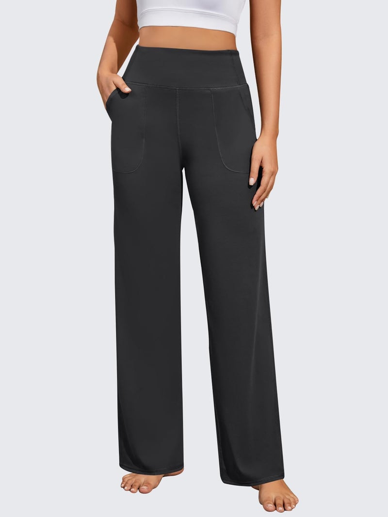 FireSwan Yoga Pants Women Wide Leg Pants High Waist Stretch Dress Loose Casual Lounge Sweatpants with Pockets Dark Grey - Image 2