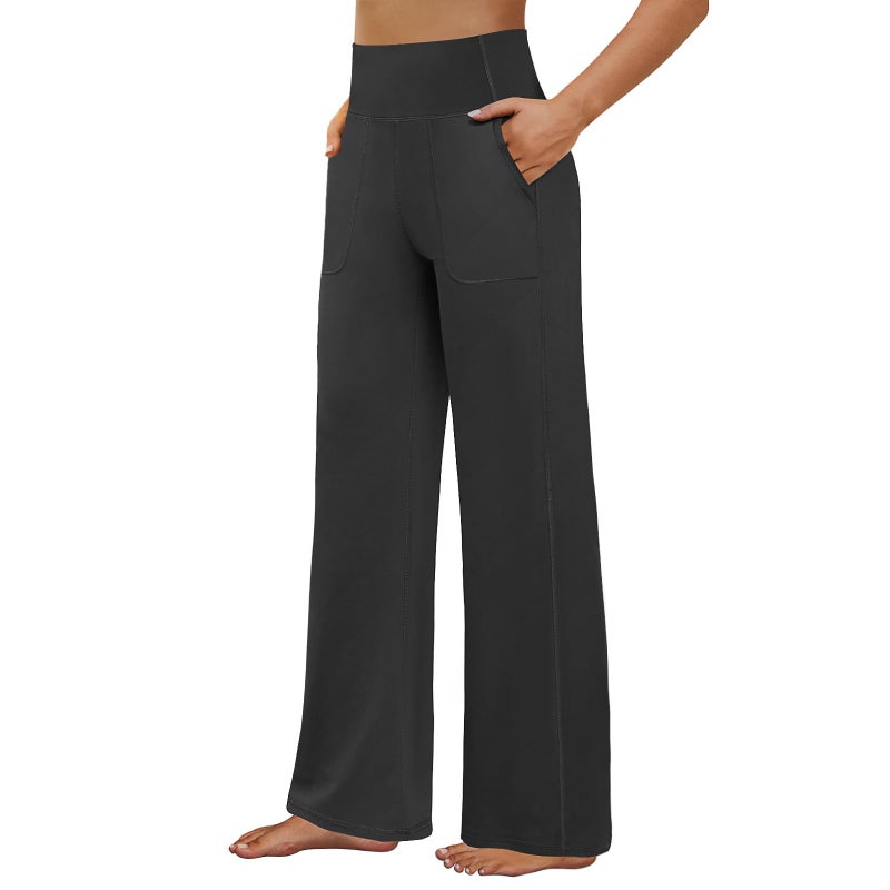 FireSwan Yoga Pants Women Wide Leg Pants High Waist Stretch Dress Loose Casual Lounge Sweatpants with Pockets Dark Grey - Image 1