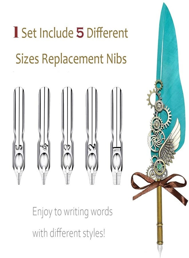 Art Ranger Dip Feather Pen Set Calligraphy Pen Set Writing Quill Ink Dip Pen with 5PCs Nib (Royal Gold) - Image 2