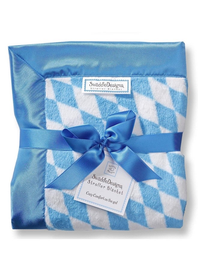 SwaddleDesigns Stroller Blanket Cozy Plush Baby/Toddler Blanket 30X40 Inches Forever Diamonds With Blue Satin Trim Sapphire Blue - Image 1