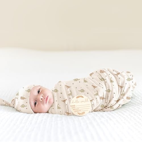MairMore Baby Swaddle Receiving Blankets with Matching Beanie Set Newborn Nursery Swaddle Wrap for Baby Girls and Boys (Green Dinosaurs) - Image 2
